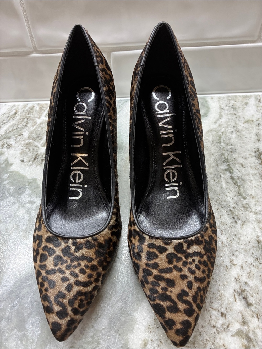 Calvin Klein Leopard Print Pointed-Toe Pumps - Black & Brown